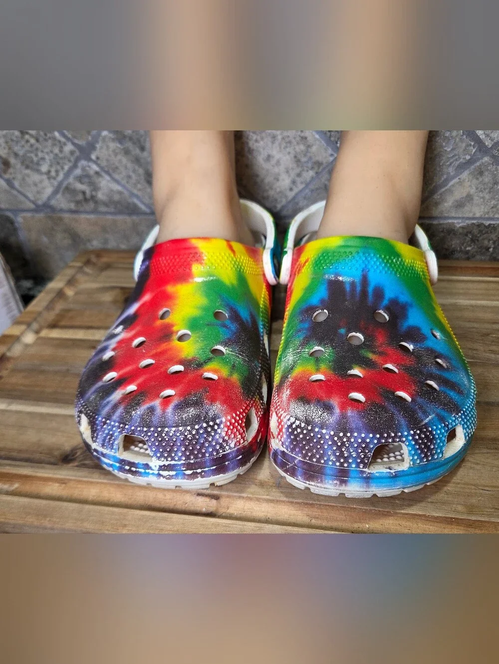 Crocs Baya Classic Tie Dye Unisex Clogs Slip On Shoes Multicolor White Sz W9 M7